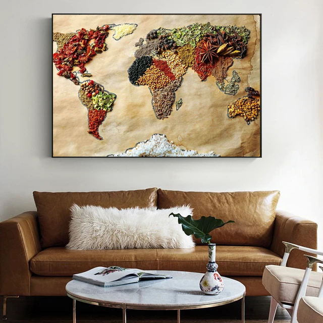 Wereldkaart Muur Posters Home Decor Graan Canvas Art Schilderijen Op De Moderne Foto 'S Voor Keuken cuadros Decor _ - AliExpress Mobile