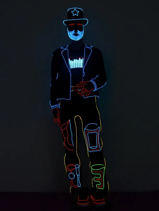 Светодиодный светильник Tron legacy, костюм горящего человека, костюм для Хэллоуина, волоконно-оптический светильник, одежда для дискотеки, DJ, танцевальное шоу, одежда