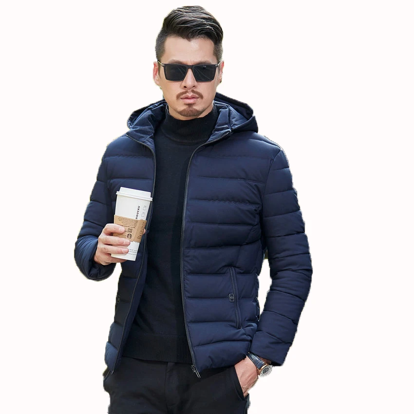Winter Man Casual Hooded Quilted Jacket Black Red Navy