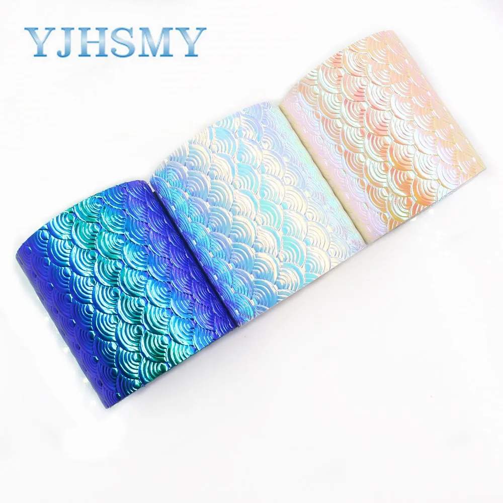 

I-19517-1229 3'' 75mm 2yards Leather rainbow gradient Mermaid scale Peacock feather ripple Ribbon DIY handmade headdress
