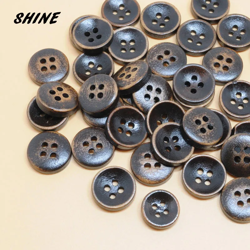 

SHINE Wooden Sewing Buttons Scrapbooking Round Black Four Holes 15mm Dia. 50PCs Costura Botones Decorate bottoni botoes