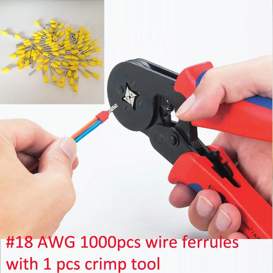 

HSC8-6-4A 0.25-6mm2 Terminal Crimping Tool Bootlace Ferrule Crimper and 1K #18 Yellow E1008 PVC Insulated Bootlace Wire Ferrules