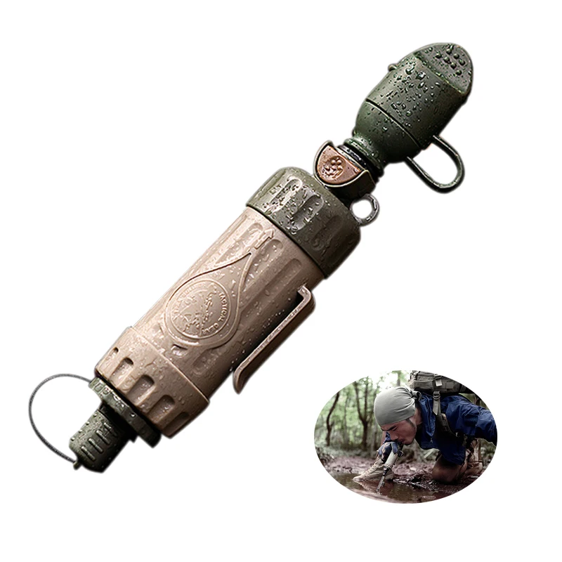 

400ml Outdoor Portable Tactics ABS Survival Purification Purifier Water Filter Directly 1000L Service Life for Camping Emergency