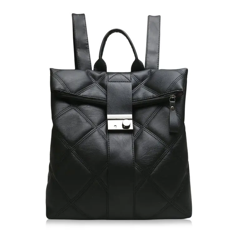 

Latest Fashion Women Simple Style All Match striped Pu Leather Street Travel Office Double Shoulder Bag Backpack Lady Gift