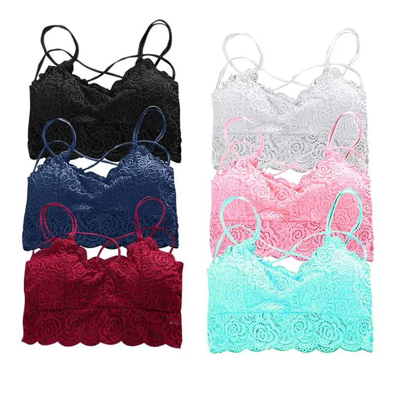  New Women Strappy Lingerie Floral Sheer Lace Triangle Bralette padded Bra Crop Top