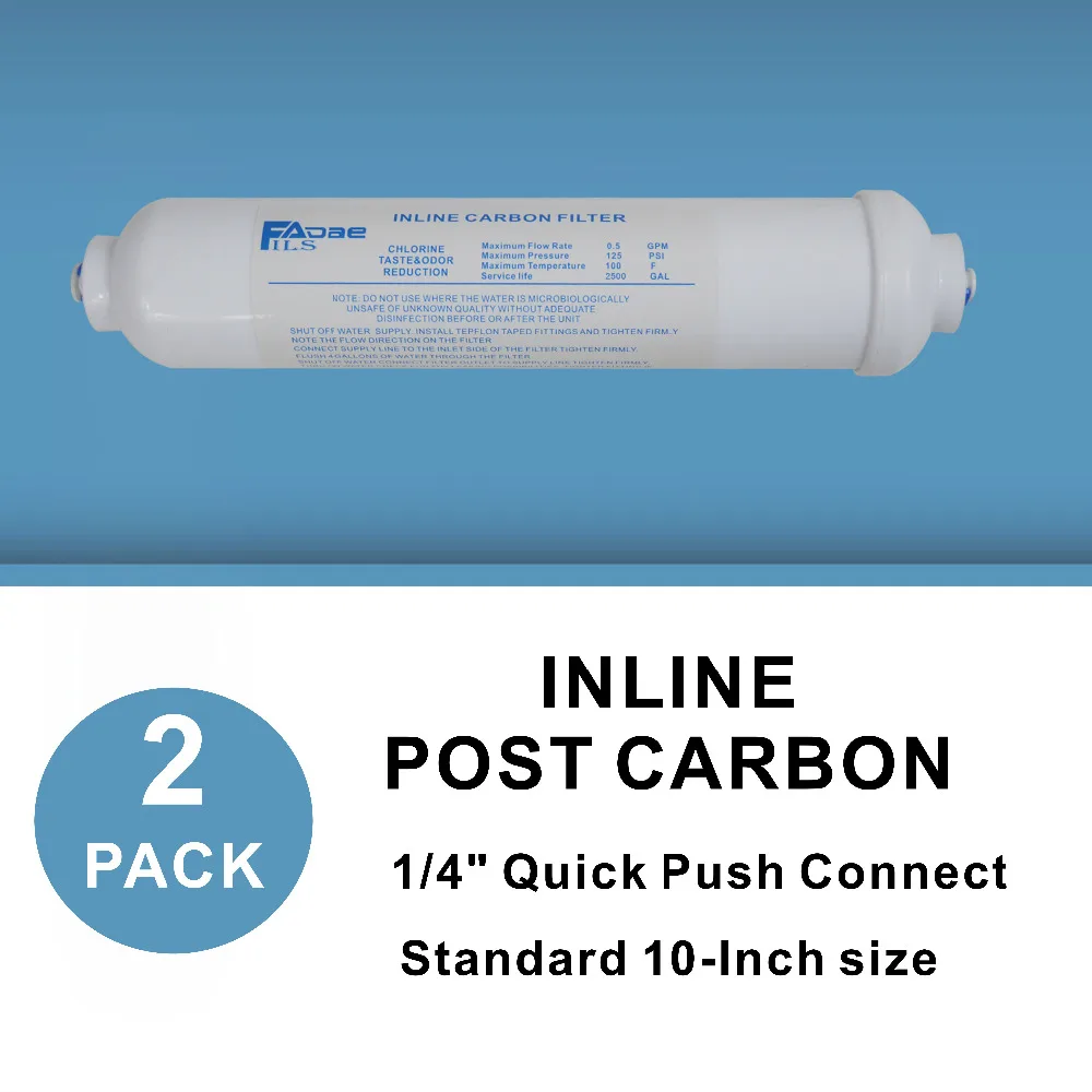 

2 PACK Reverse Osmosis RO System Replacement Filters 2-Inch OD X 10" Inline Post Coconut Carbon Water Filter Cartridge 1/4" QC