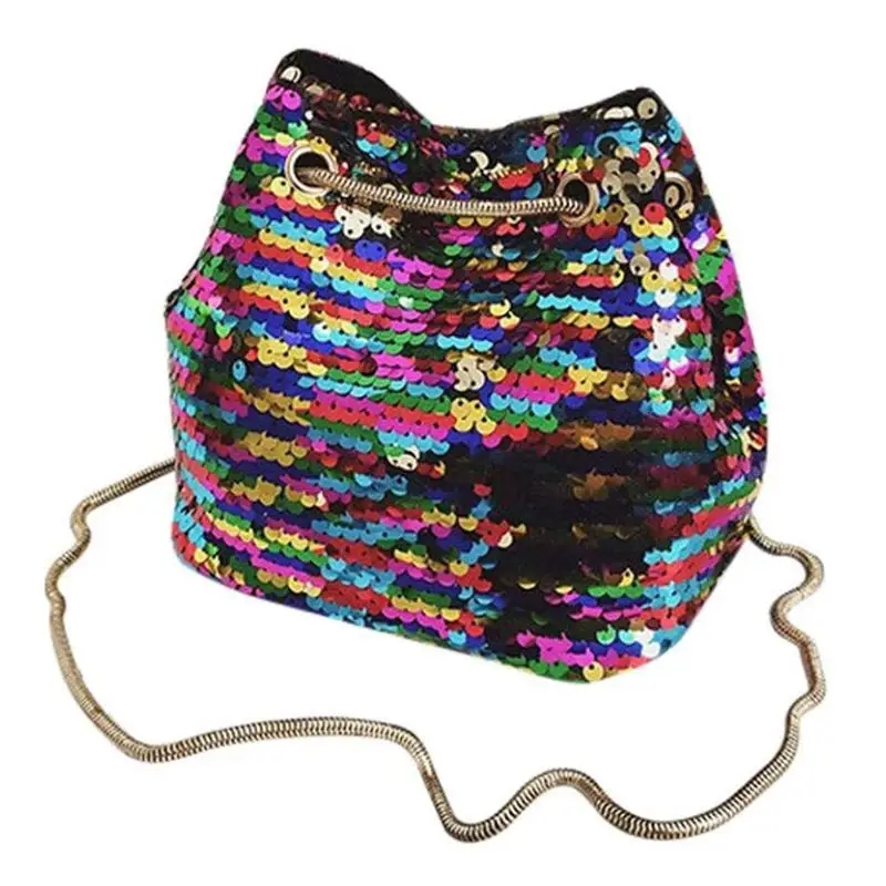 

Bags Female Bling Sequins Bucket Bag Fashion Clip Shoulder Bag Backpack (Multicolor)