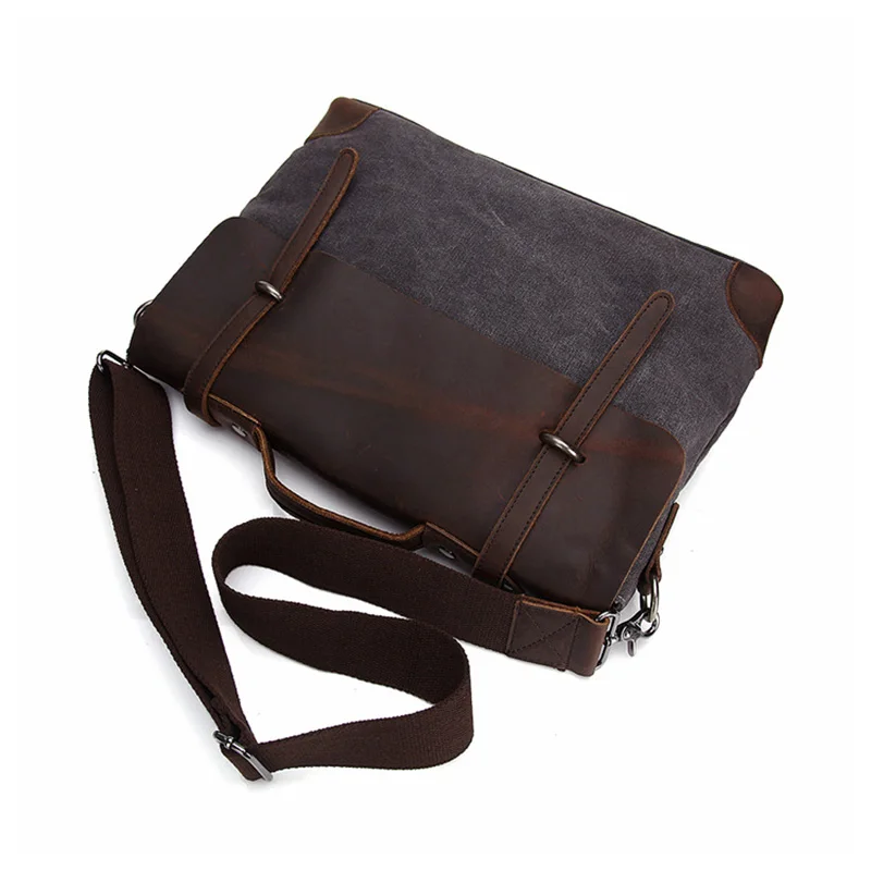  Men Briefcase Handbag Genuine Leather And Canvas Patchwork Men's Messenger Bag Vintage Brand Male S - 32846748544