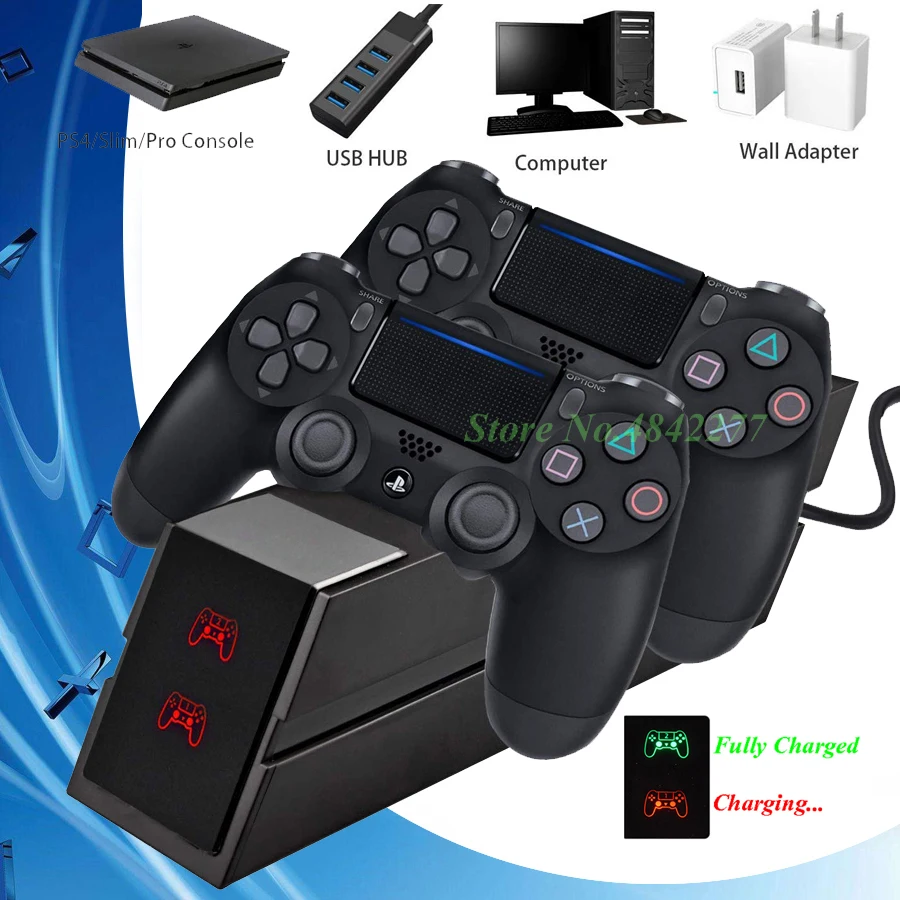 

PS4 Pro Slim Dual Controller Charger Wireless Gamepad Joystick Charging Dock Station for Sony Dualshock 4 PS 4 Game Accessories