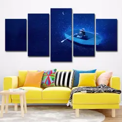 Большой мультфильм Холст Wall Art Плакаты 5 шт. мультфильм дети Moon River Лодка Пейзаж Картины для Гостиная HD печатает подарки