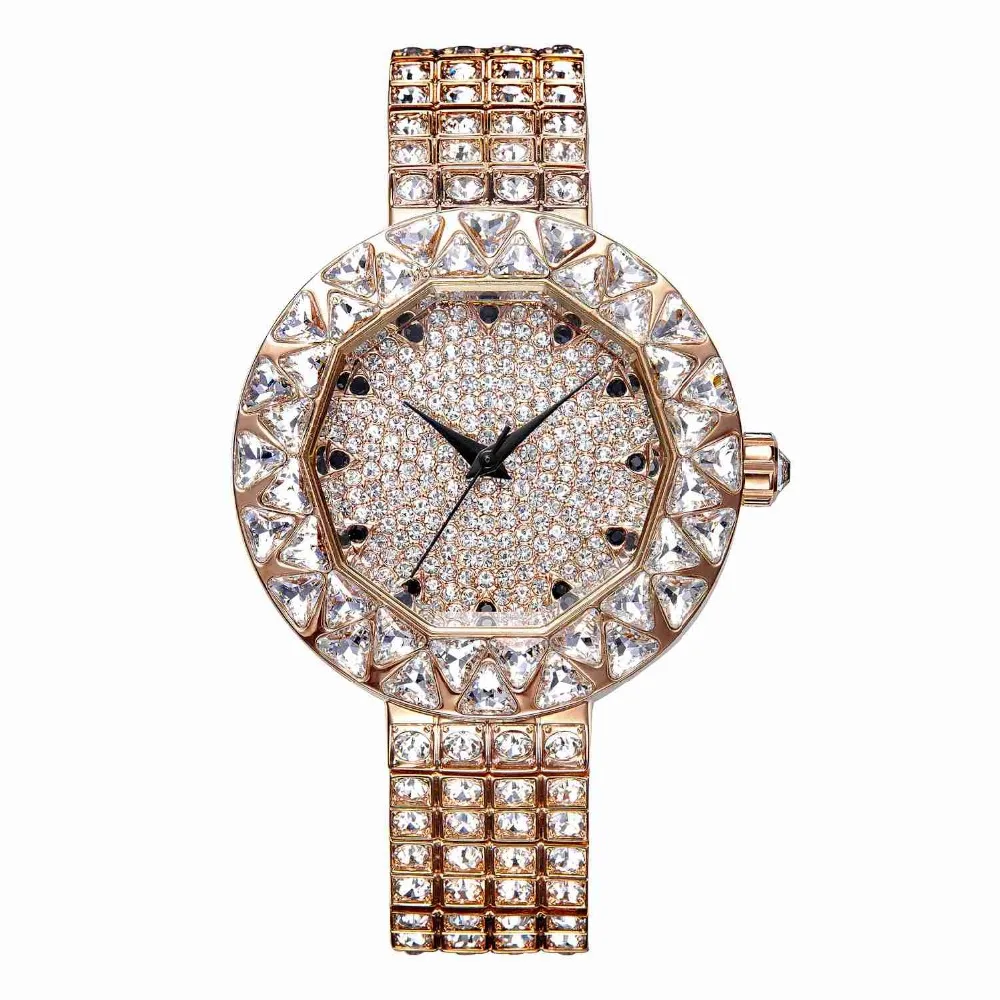 MATISSE Lady Full Crystal Bezel Dial Steel Strap Fashion Wristwatch Gold