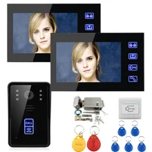 7 “Ató con alambre el Teléfono Video de La Puerta Sistema de Intercomunicación 2 Monitor + 1 IR Kit de Cámara de Visión Nocturna + Metal Botón de Salida + Cerradura electrónica