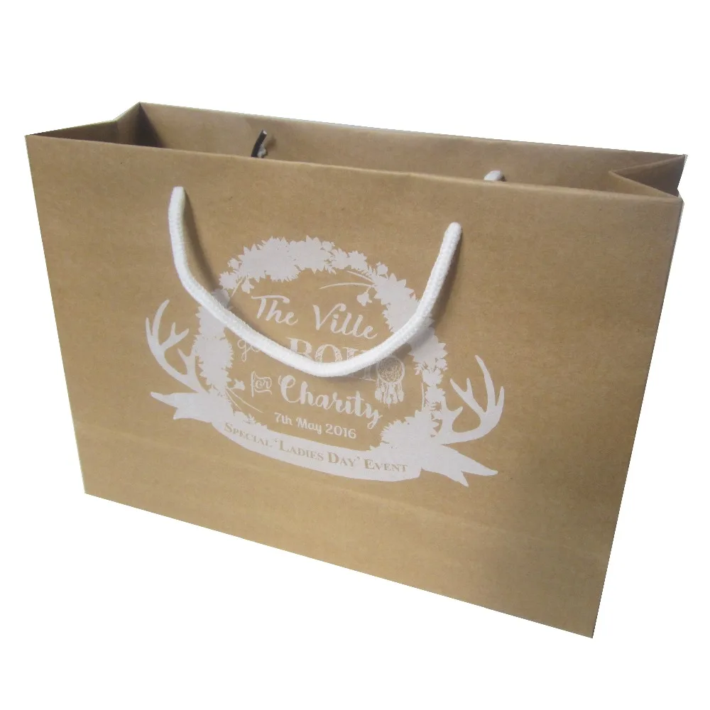 22*31*10cm 200pcs/lot Brown Kraft Paper Bag Cotton Rope Handle Custom