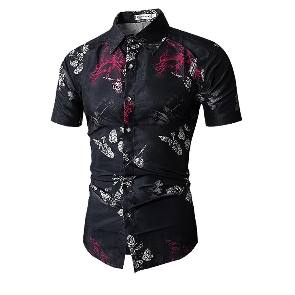 shirt men summer Casual beach shirts for men Floral Print Men Shirt Turn-Down Collar Slim Fit Short Sleeve Top Shirt L0625