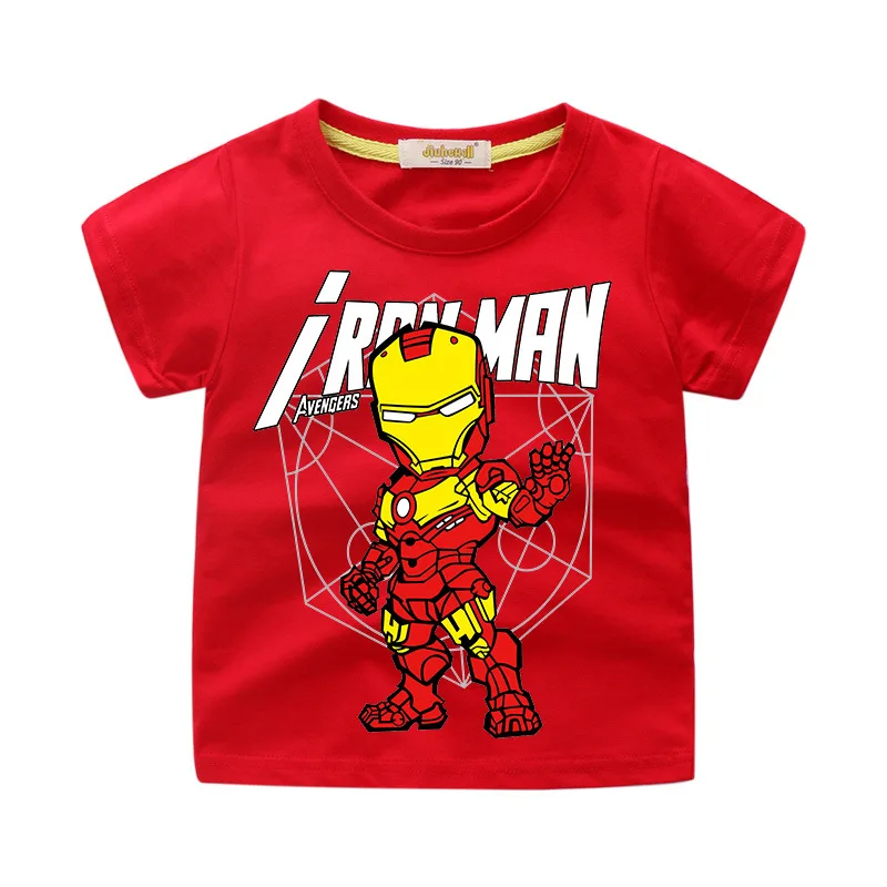 Футболки для мальчиков летние детские Марвел из Мстителей супергероя Железный человек футболка Топы; одежда для малышей Мода мультфильм футболка для маленьких мальчиков - Цвет: Красный