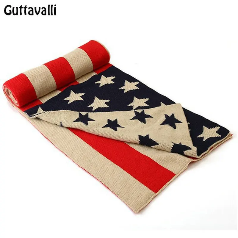 

Guttavalli Men Fashion Women Stars Cotton Long Shawl Winter Thickness Knitted US Flag Scarves Charm Chevron Stripes Scarf Wrap