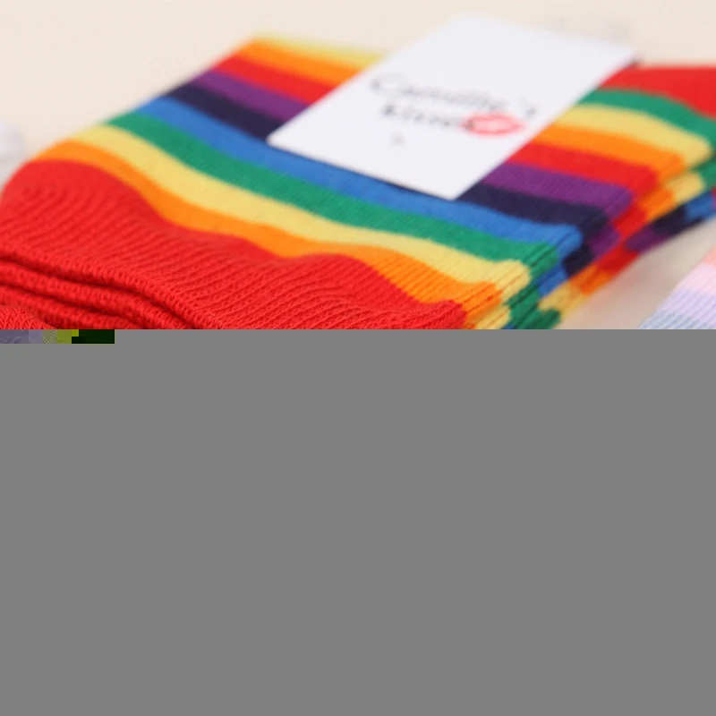 NEW Cute Casual Lady Rainbow Striped Cotton Woman Heart Rainbow Ankle-High Socks