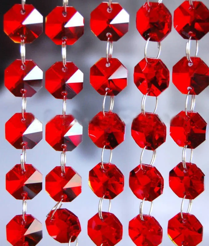 Free shipping 5meter/lot,Red Color Octagonal Beads Glass Crystal