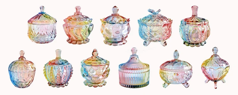 Europe style colorful Glass bottles dust-proof lid storage dessert candy jars tea caddy vase Sugar Pot wedding home Decoration