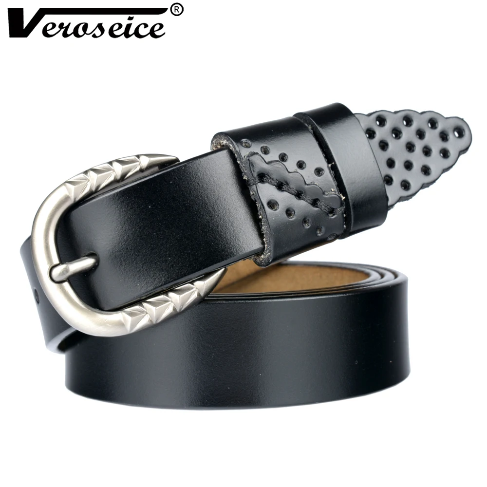 [Veroseice] Hot Sale Women Belt Genuine Leather Black Pin Buckle Women Waist Belt Cow Leather ...