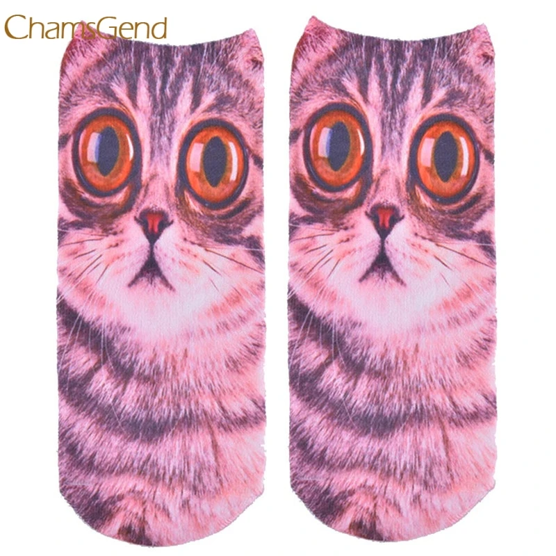 Chamsgend 3D принтом животного Для женщин Повседневное Носки для девочек милый кот Укороченные носки унисекс Мода 2017 г. челнока 170908