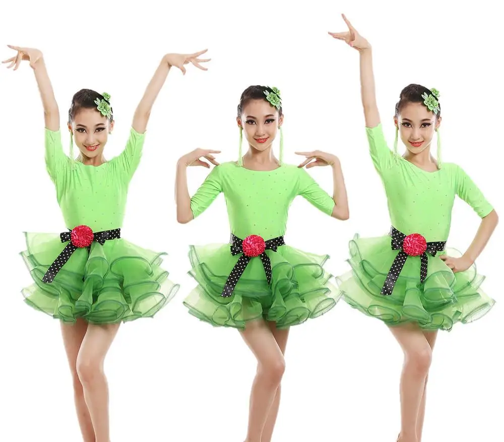 Purelover Latin Dance Bling Diamond dress Kids Ballet Jazz Performance Costumes competition skating dresses ballroom kleid