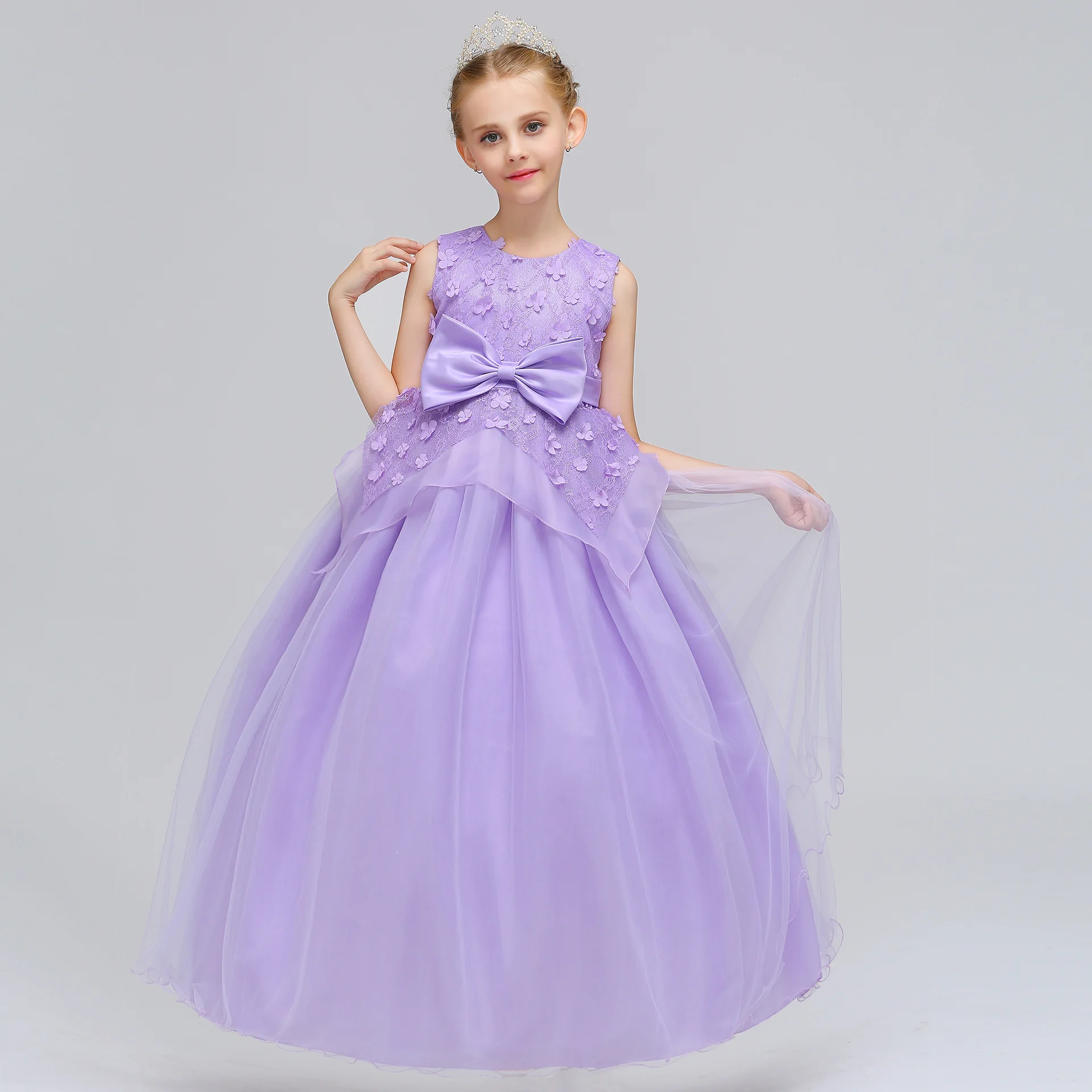 

New Ball Gown Lace appliques Flower Girl Dresses Sleeveless O-Neck Girls Kids Christmas Evening Gown First Communion Dress 2018