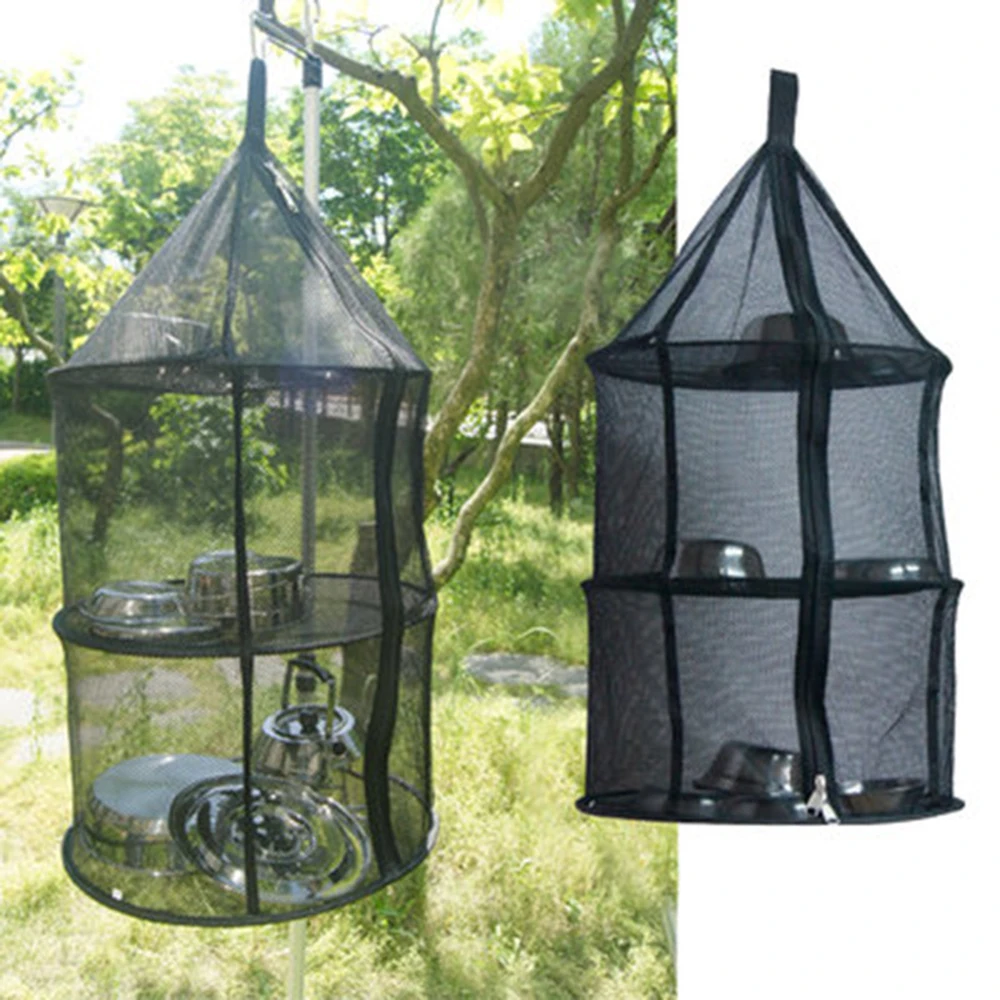 

2019 New 3 Layer Foldable Herb Drying Rack Net Herb Dryer Use For Vegetable Fruit Mesh Hanging Dryer Racks with Zipper