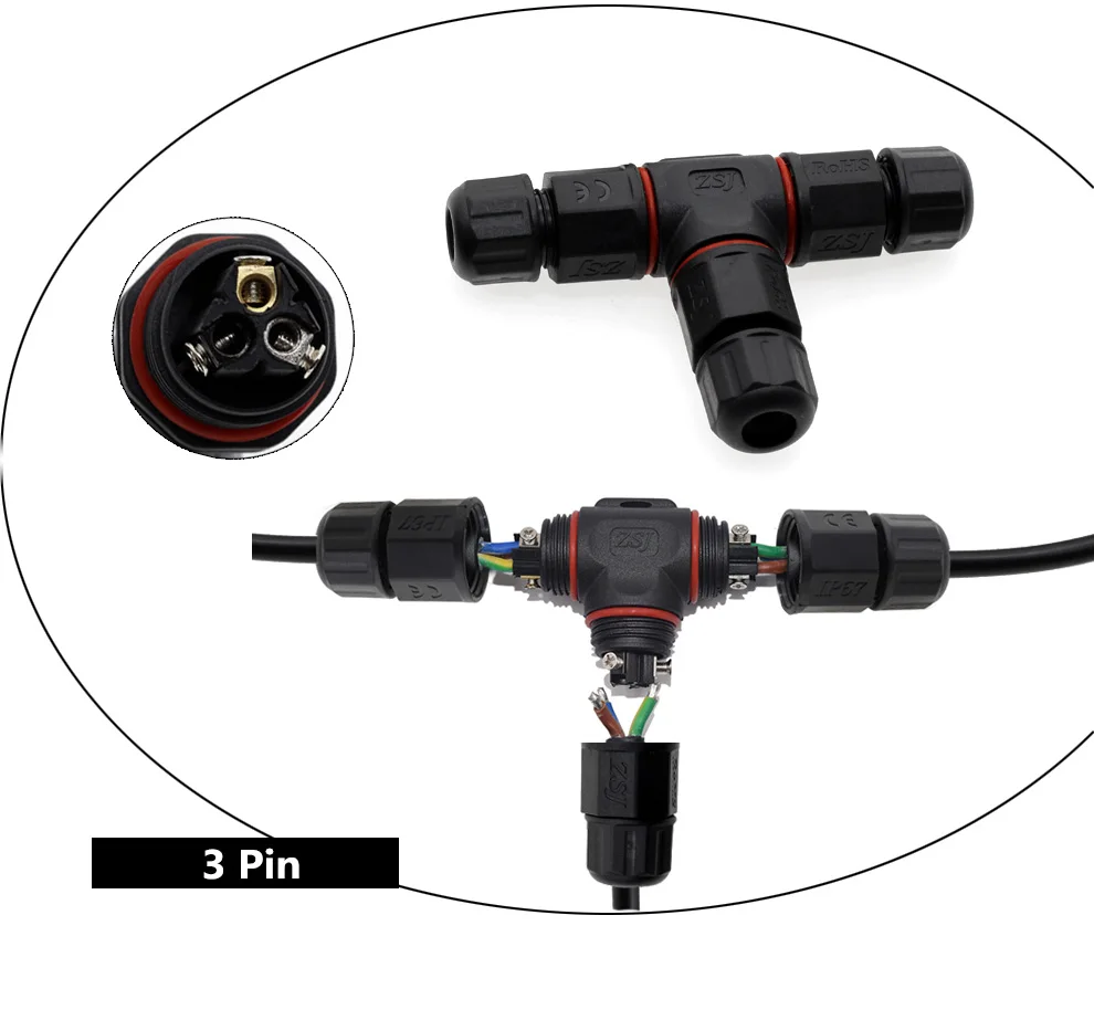 IP67 Водонепроницаемый Разъем T Форма/прямой Форма 2/3 Pin наружного освещения разъемы
