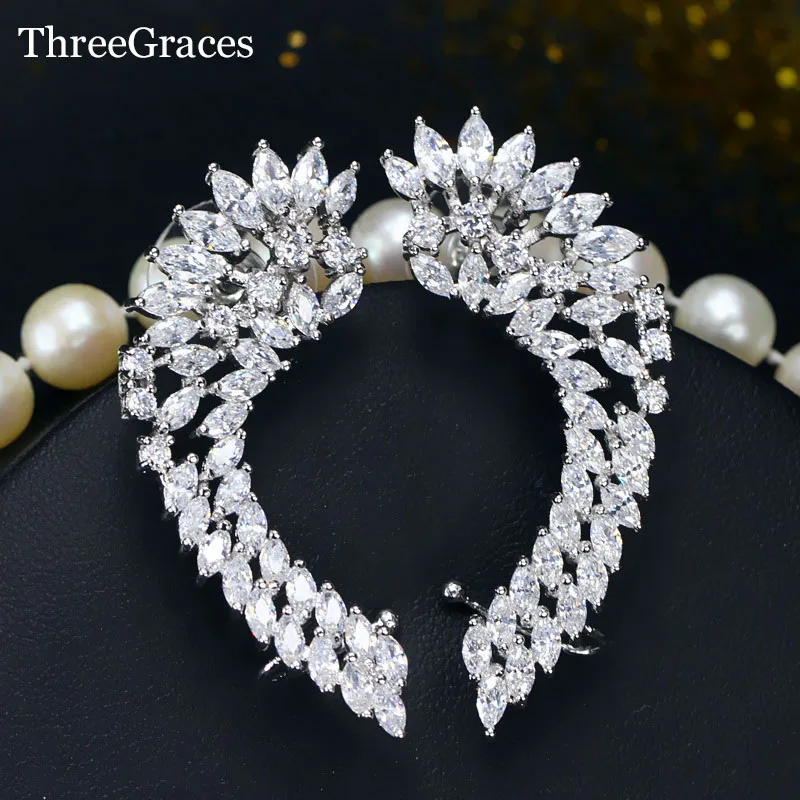 Женские серьги-манжеты ThreeGraces модные серьги в стиле панк белого и золотого цвета