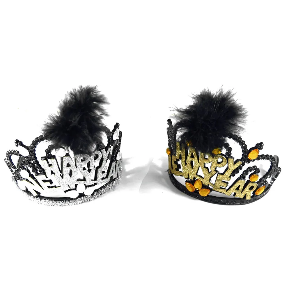 

2018 NEW design New year tiara hat hair accessories glitter happy new year featured black silver gold color event party supplies