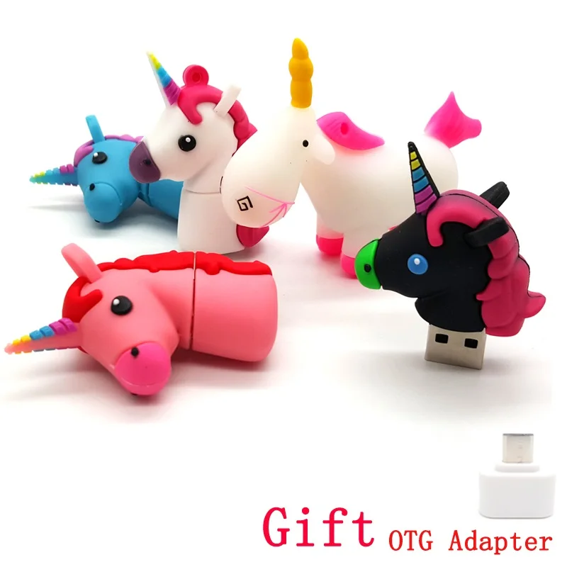 Easy Learning Cartoon Unicorn USB Flash Drive 2.0 4GB 8GB 16GB 32GB 64GB Memory Stick With OTG Adapter Pen Pendrive | Компьютеры и