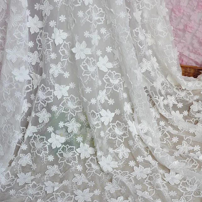 

Free Shipping Mesh Full-Embroidery Lace Fabric Windows,Scarf Cloth DIY Material Clothes Sewing Accessories Width 125cm 1yard