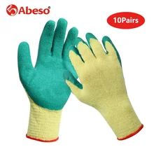10 пар полиэстер хлопок морщин клей защитные перчатки ремонтник защита рук износостойкие прочные желтые зеленые рабочие перчатки