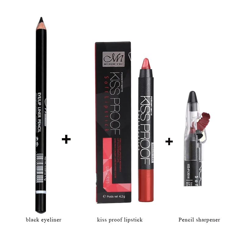 MENOW Brand Make Up Set Of Kiss Proof Lipstick With Sharpener And Waterproof Lasting Eyeliner Cosmetic Combination 5317/B