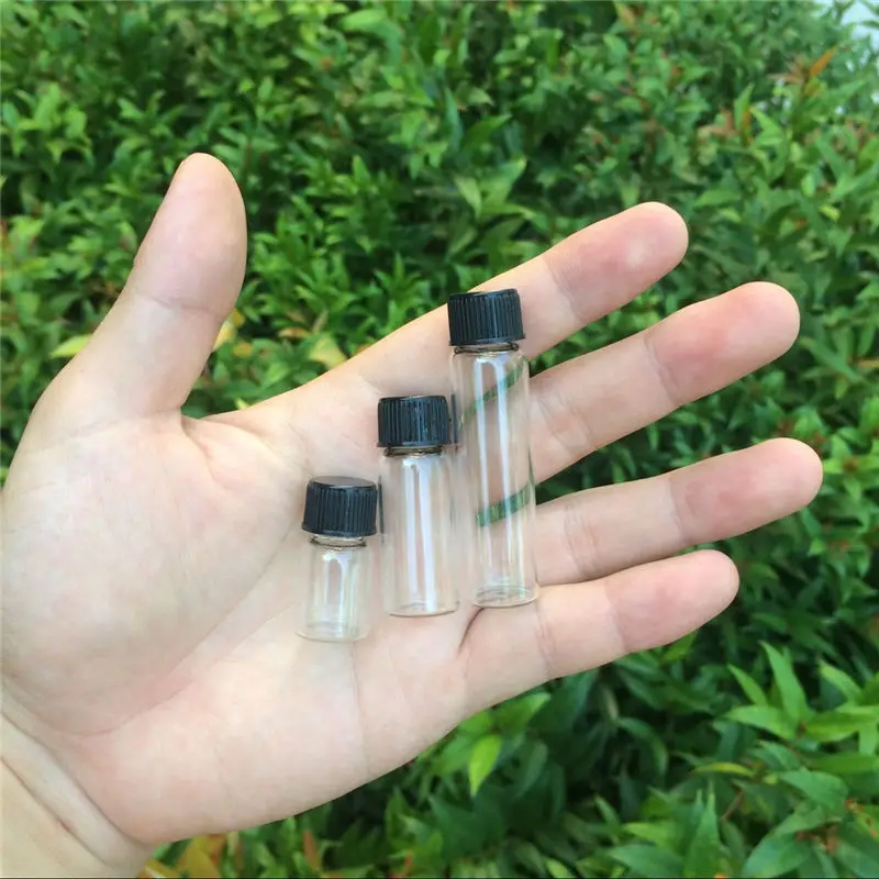2 мл 4 мл 6 мл стеклянные мини-флаконы с пластиковым винтом черная крышка прозрачные стеклянные флаконы пластиковые бутылки банки бутылки для хранения 100 шт