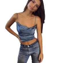 Новинка, женские сексуальные простые однотонные синие шелковые майки Santin, топ, вечерние, уличный стиль