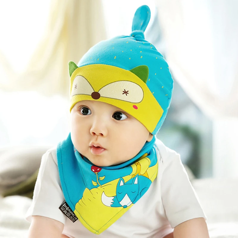 

2pcs newborn hat baby bibs scarf set toddler muts cute fox girls cap boys muts cotton boy girl bandana bibs caps + sjaal suits
