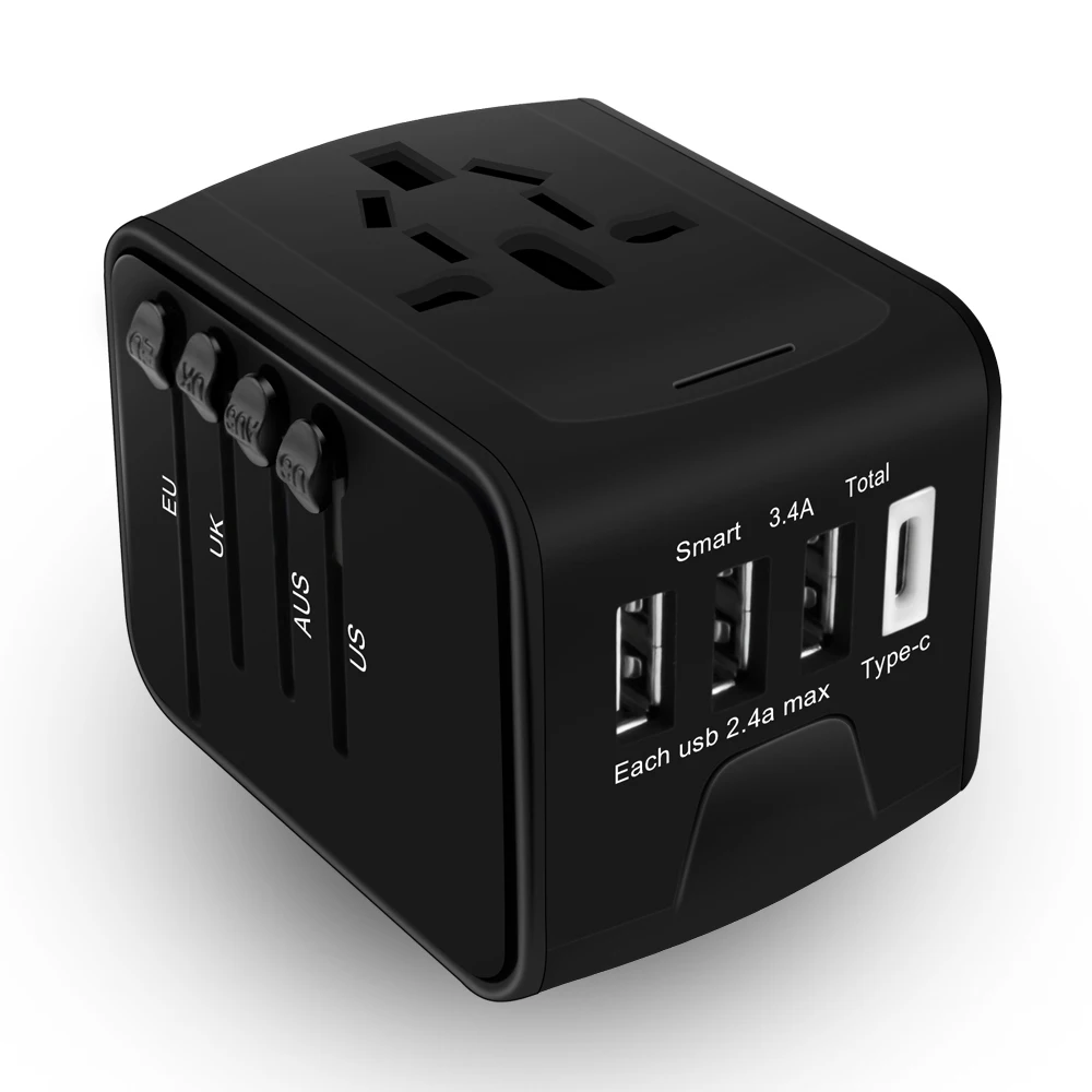 

TENACHI Travel Adapter with 3 USB Charger and Type C Universal Travel Plug Adaptor for EU US UK AU