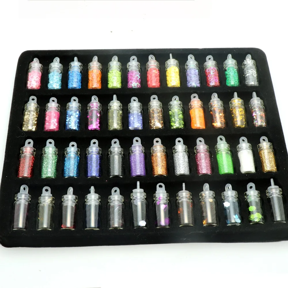 

48 Bottles/Set Nail Art Sequins Glitter Powder Manicure Decoral Tips Polish Nail Stickers Mixed Design Case Set