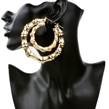 Горячая Распродажа, баскетбольные женские золотые двойные круглые серьги, Бамбуковые большие серьги-кольца, ювелирные изделия для женщин ER021