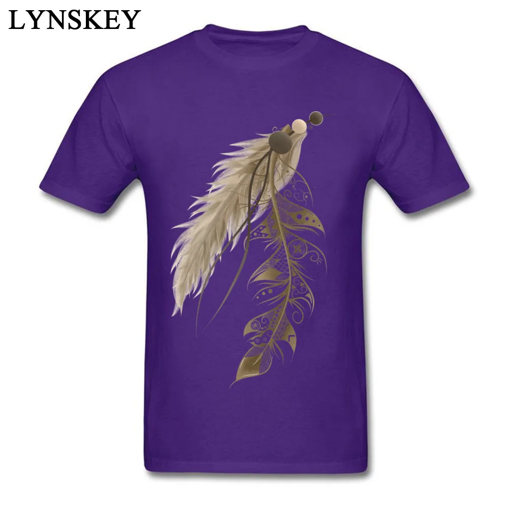100% Cotton Mens Short Sleeve T-Shirt Cool Tops Tees Coupons Summer Round Collar Tee-Shirts Bohemian Feather Top Quality Bohemian Feather purple