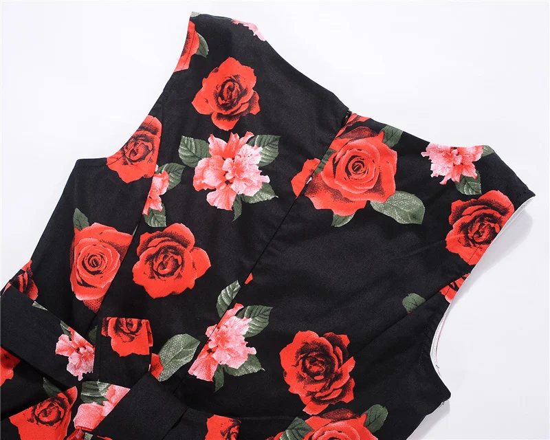 Kostlish Print Summer Dress Women 2017 Sleeveless Big Swing Belt Tunic Vintage Dress Elegant Rockabilly Party Dresses Sundress (47)