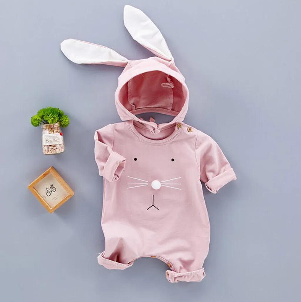 Autumn Baby Girls Boys Clothes Newborn Infant Toddler Cartoon Rabbit Romper+Ears Hat Costume Jumpsuit Suit Outfits Wholesale