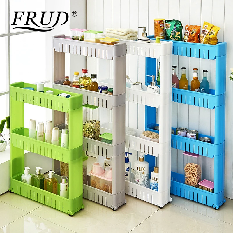 Billige FRUD Multi schicht Kühlschrank Seite Regal Mehrzweck Regal mit Abnehmbaren Rädern Riss Rack Bad Lagerung Lagerung Rack Regal