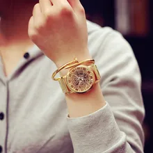 Relojes Hombre 2016 Montre En Acier Inoxydable Montre Femme Grand Cadran Montre En Or Genève Montre Femmes Bande Squelette Montre Uhren