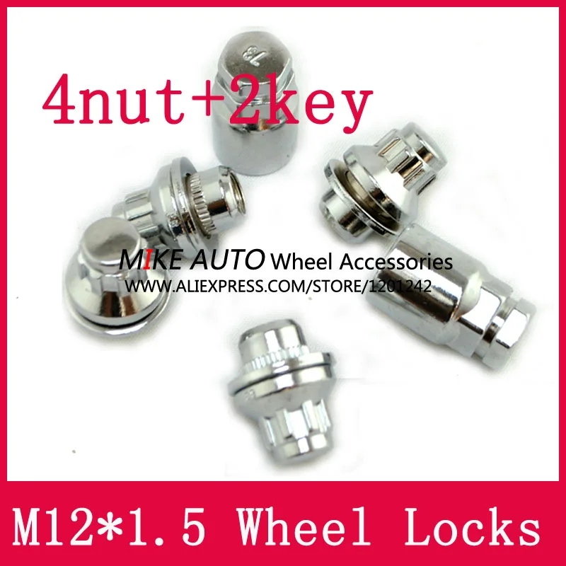M12x1.5 4PCS Steel Car Wheel Lock Nuts Locking Nuts With Key For Toyota