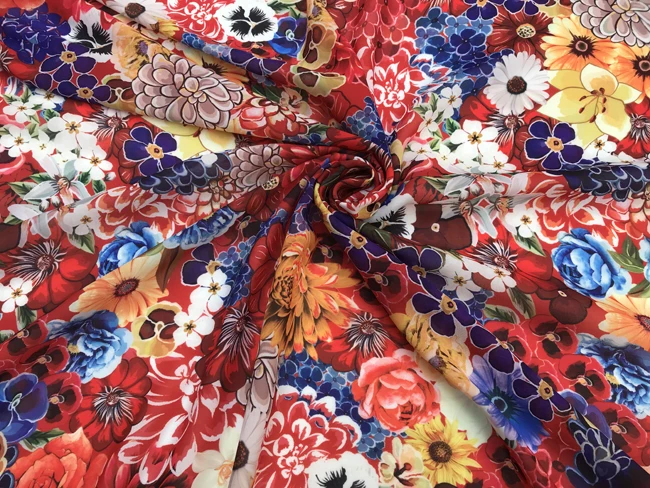 145 см ширина разноцветные сицилийские цветы Мягкий тонкий полиэстер шифон ткань для женщин летние платья юбки блузки DIY-AF968