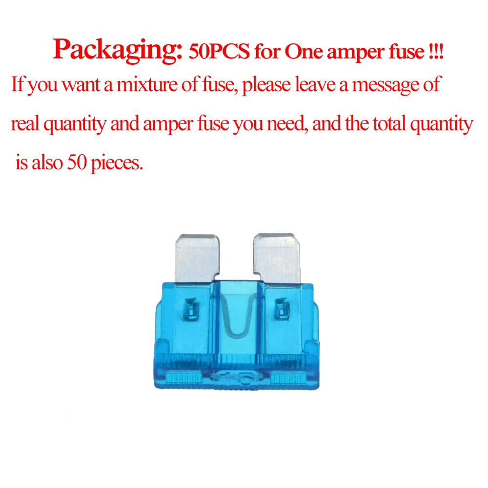 Medium Size STANDARD Car Auto Blade Fuse 3A 5A 7.5A 10A 15A 20A 25A 30A 35A 40A 50A 50pcs/lot