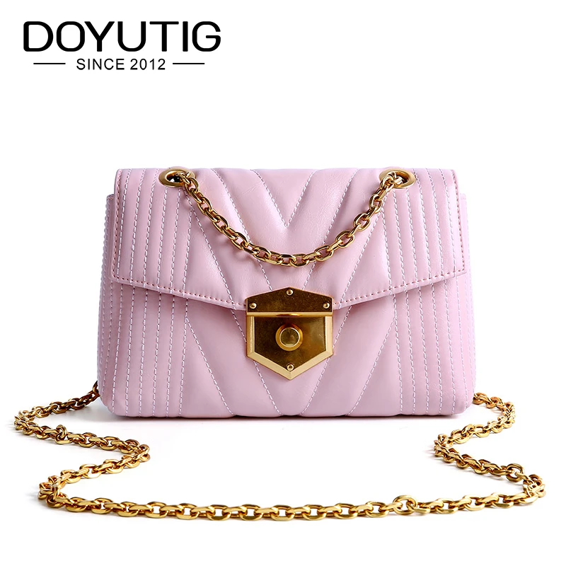 

DOYUTIG Brand Genuine Leather Crossbody Bag For Lady 2019 Luxury Real Cow Leather Handbag Classical Square Flap Shoulder BagF663